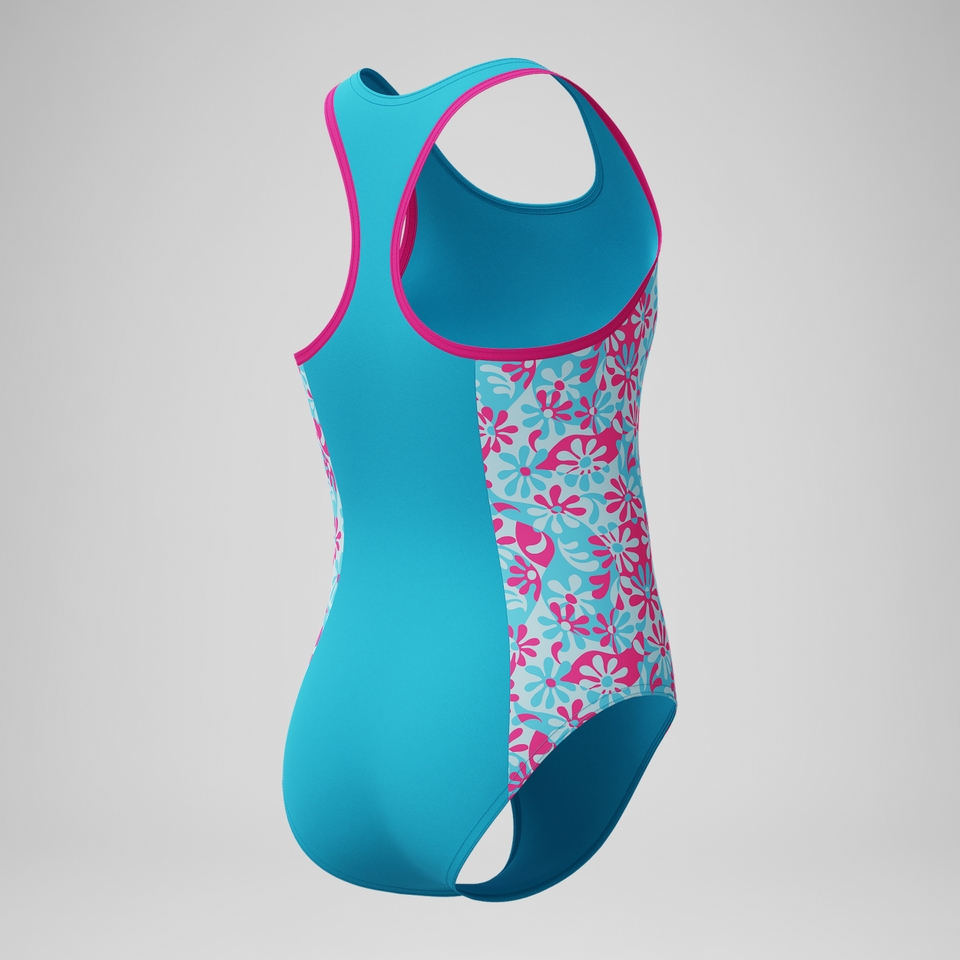Girls Print Spliced Racerback One Piece Blue/Pink