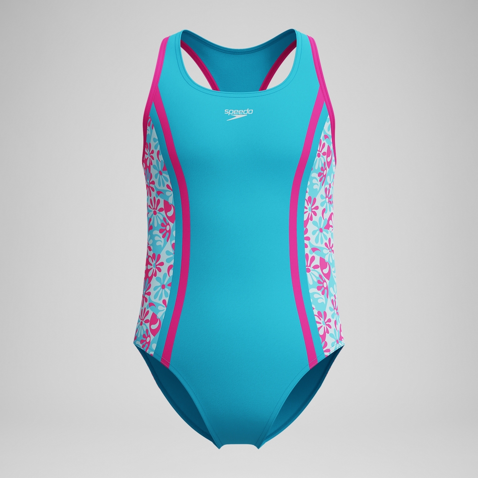 Girls Print Spliced Racerback One Piece Blue/Pink