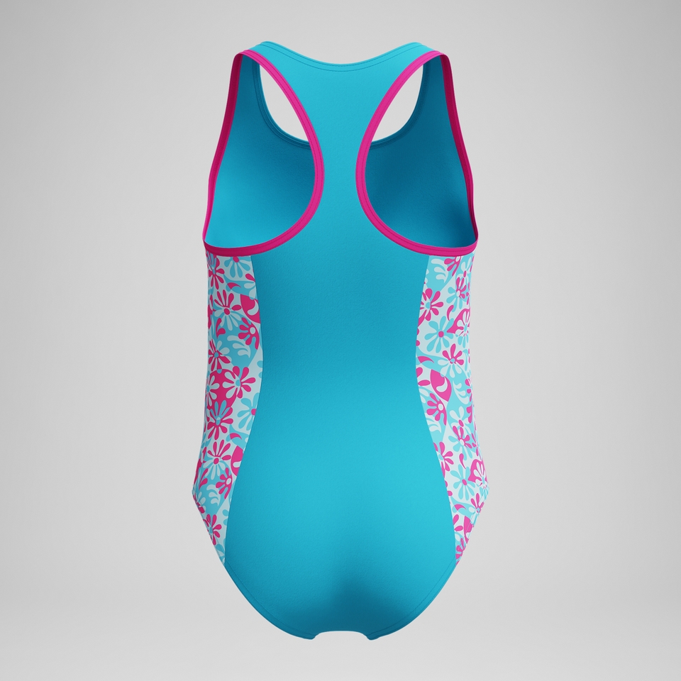 Girls Print Spliced Racerback One Piece Blue/Pink