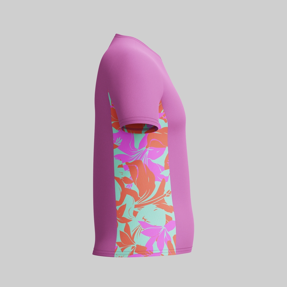Girls Printed Short Sleeve Splice Rashguard Pink