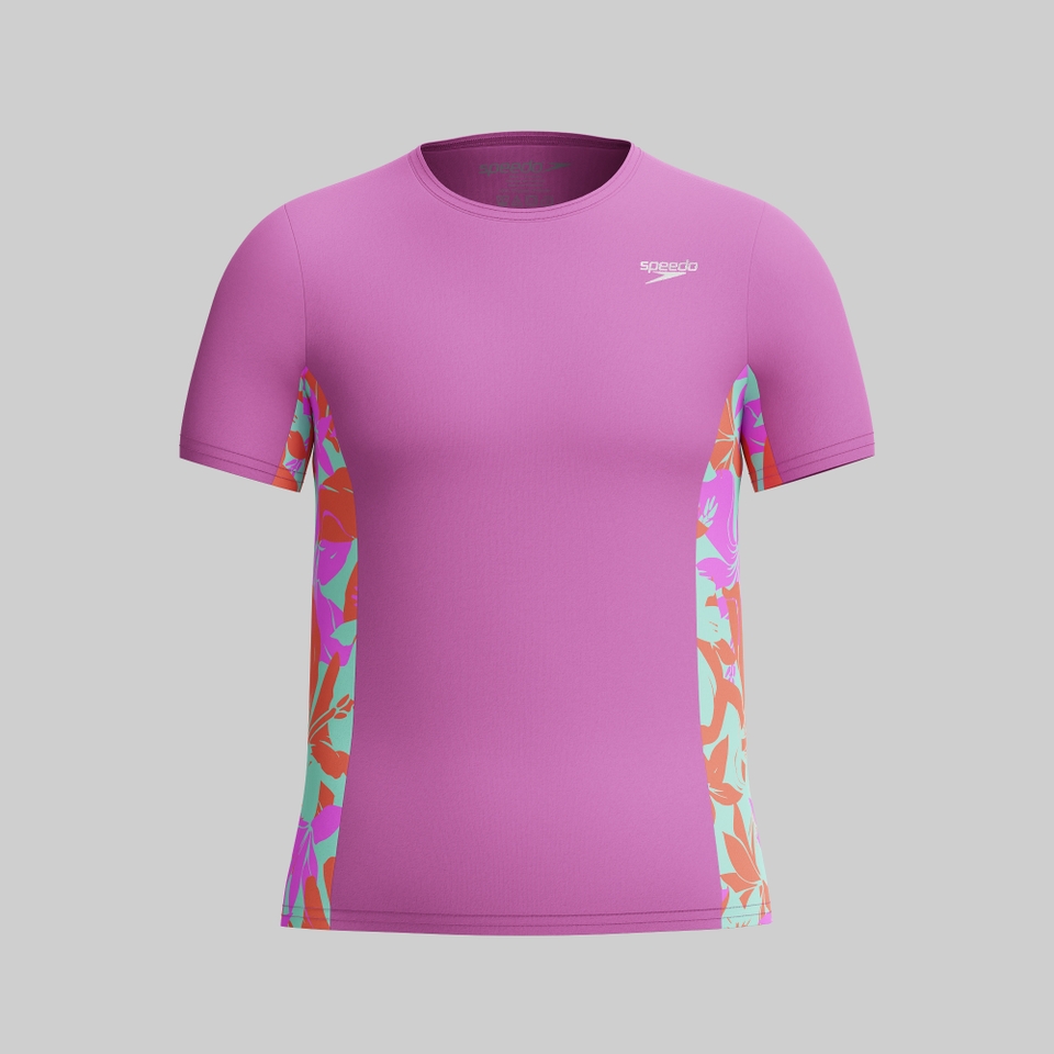 Girls Printed Short Sleeve Splice Rashguard Pink