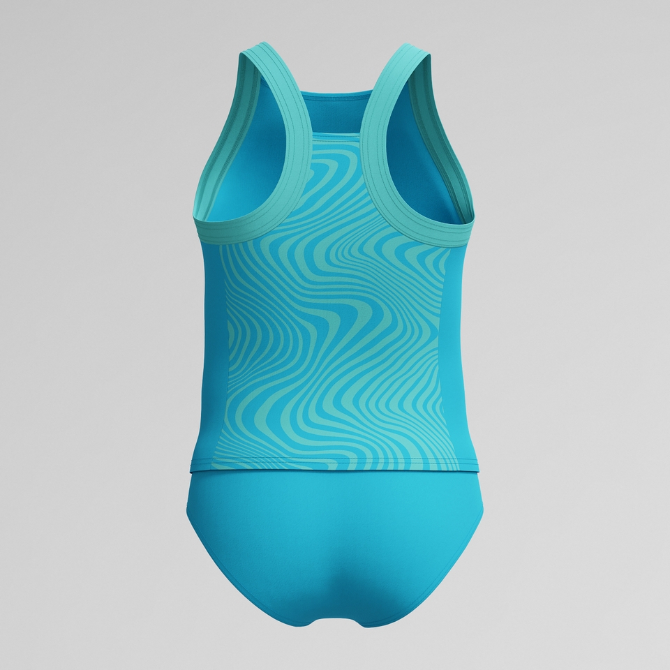 Girl's Print Blocked Tankini set Blue