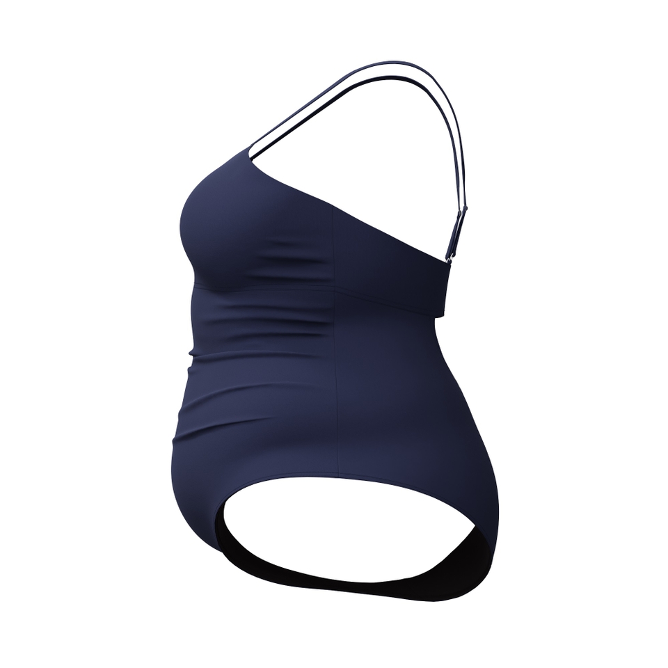 Women's New Plus Solid Shirred Tank One Piece Navy
