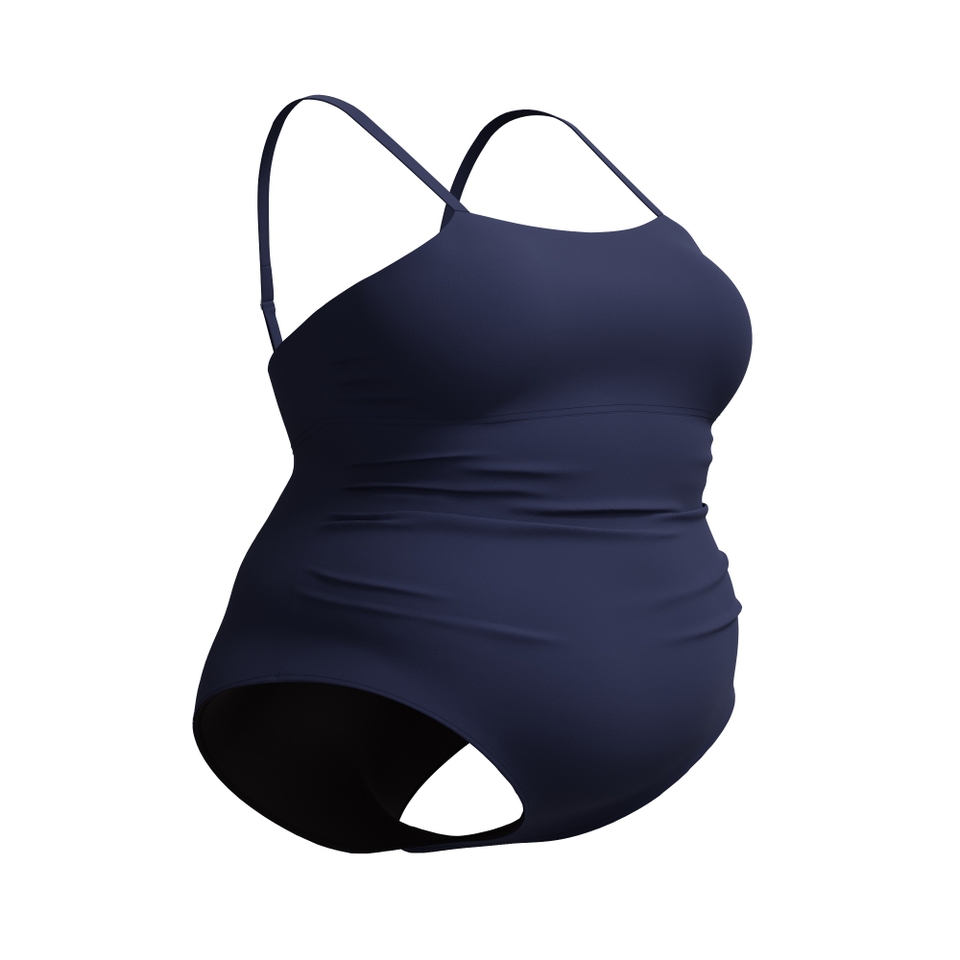 Women's New Plus Solid Shirred Tank One Piece Navy