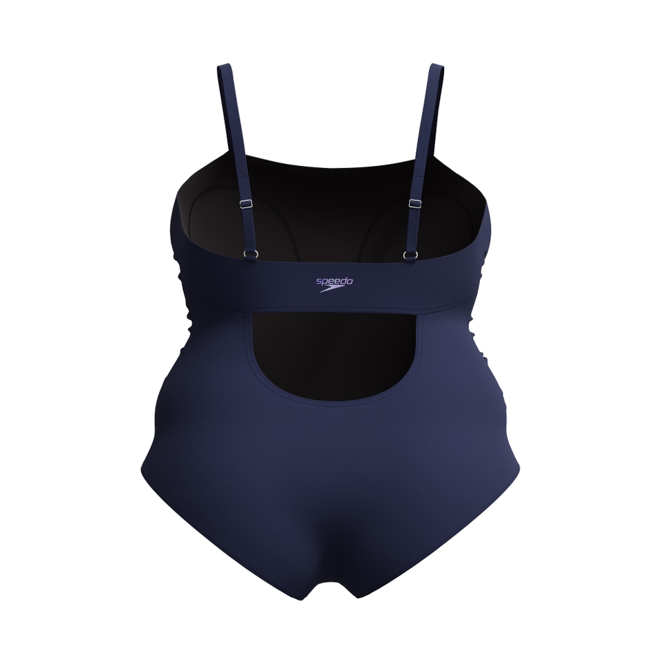 Women's New Plus Solid Shirred Tank One Piece Navy