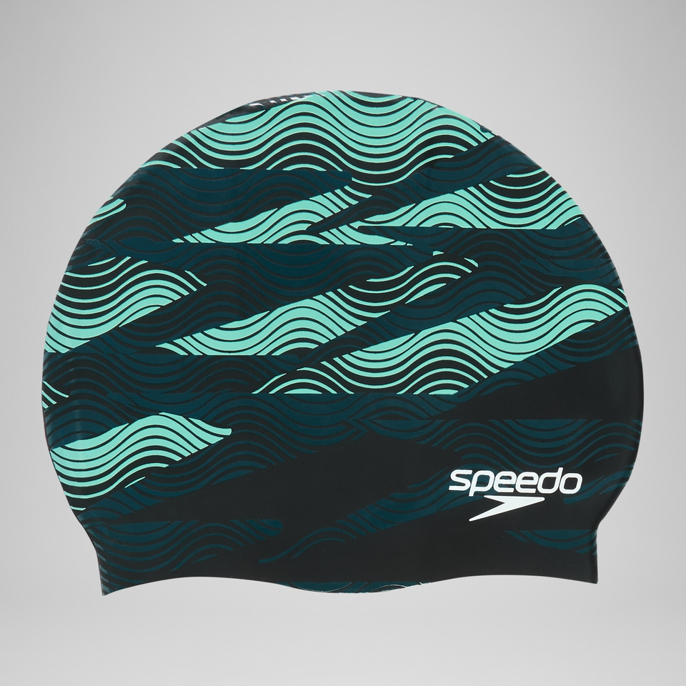 Adult Printed Silicone Swim Cap Teal