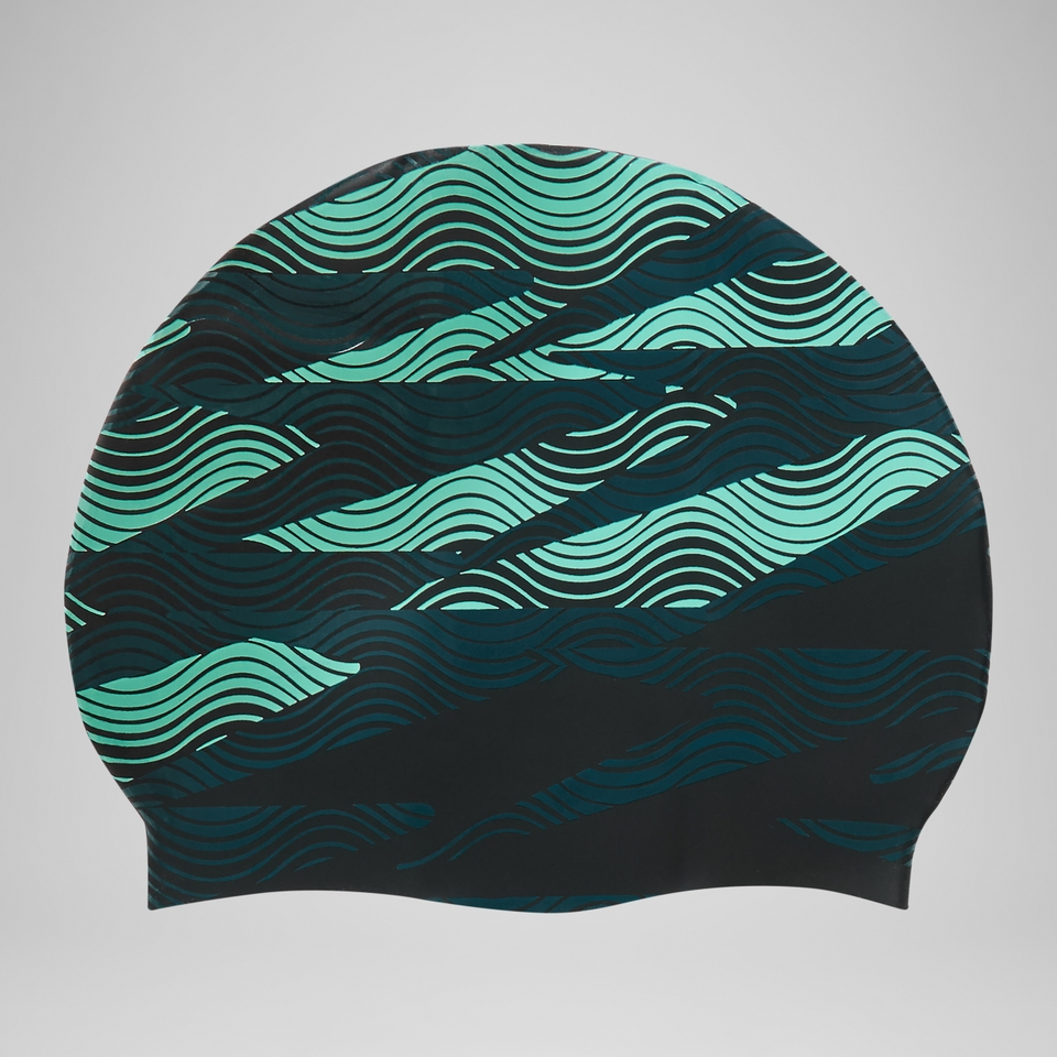 Adult Printed Silicone Swim Cap Teal