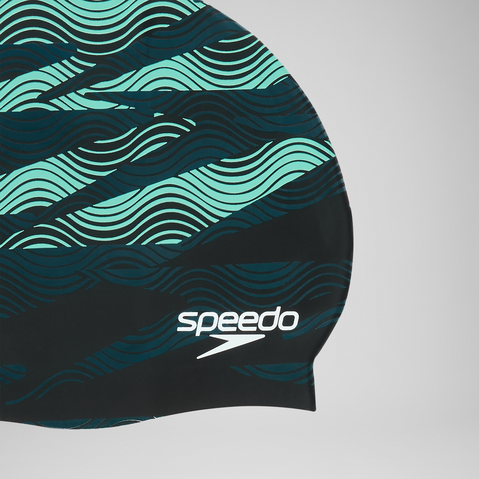 Adult Printed Silicone Swim Cap Teal
