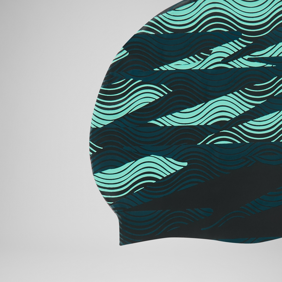 Adult Printed Silicone Swim Cap Teal