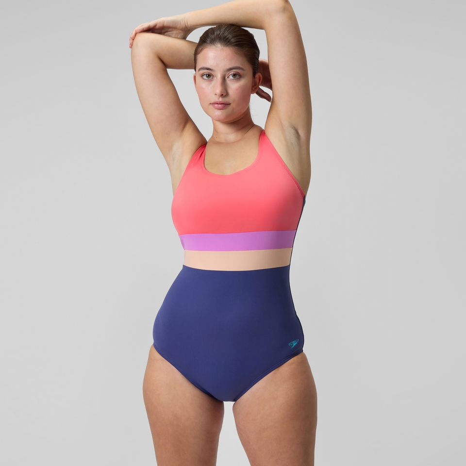 Women's Banded Colorblock One Piece Purple/Coral