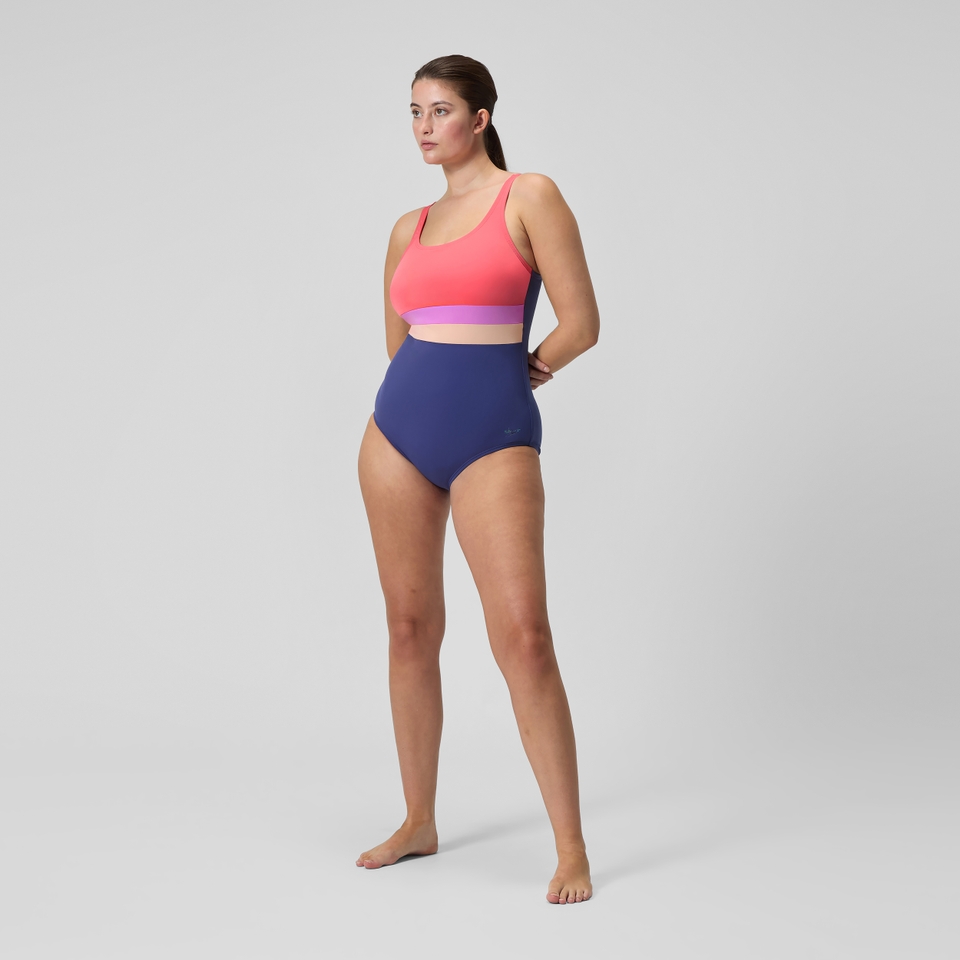 Women's Banded Colorblock One Piece Purple/Coral