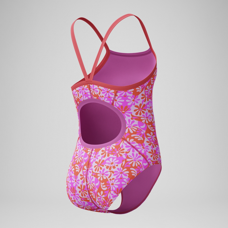 Girls Print Propel Back One Piece Pink/Orange