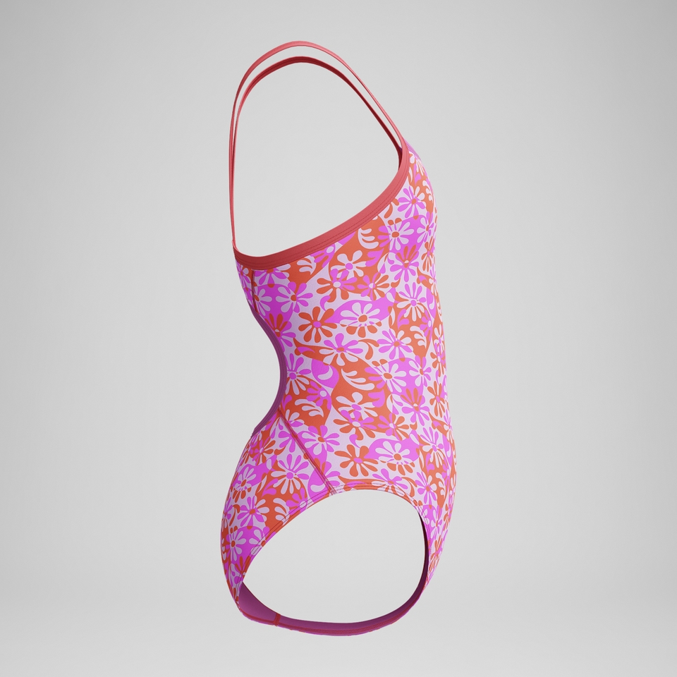 Girls Print Propel Back One Piece Pink/Orange