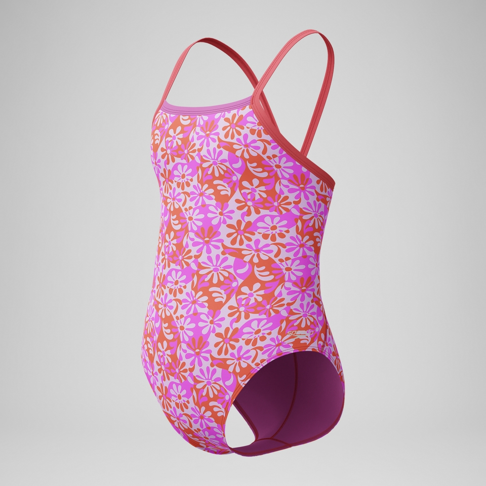 Girls Print Propel Back One Piece Pink/Orange