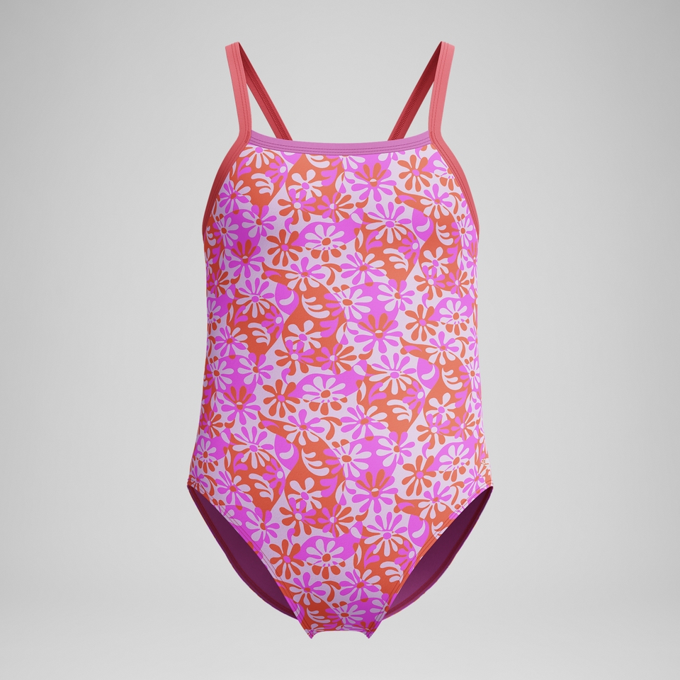 Girls Print Propel Back One Piece Pink/Orange