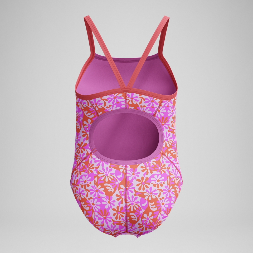 Girls Print Propel Back One Piece Pink/Orange