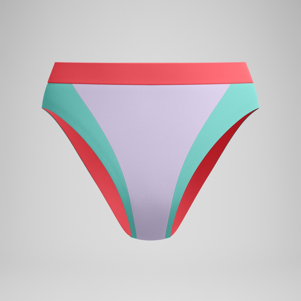 FLU3NTE Bikinihose in Colourblock-Optik mit hohem Bund Lila/Grün für Damen