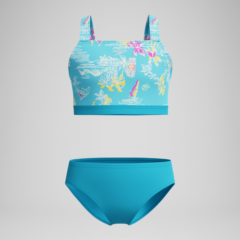 Girls Print Tie Back Bikini Blue