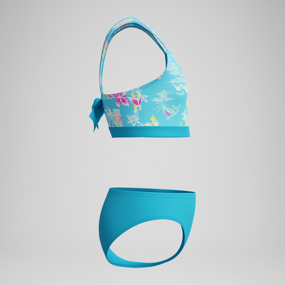 Girls Print Tie Back Bikini Blue