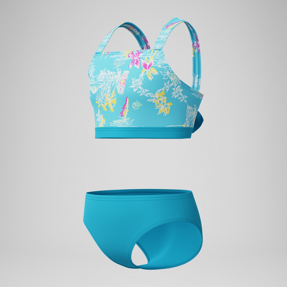 Girls Print Tie Back Bikini Blue