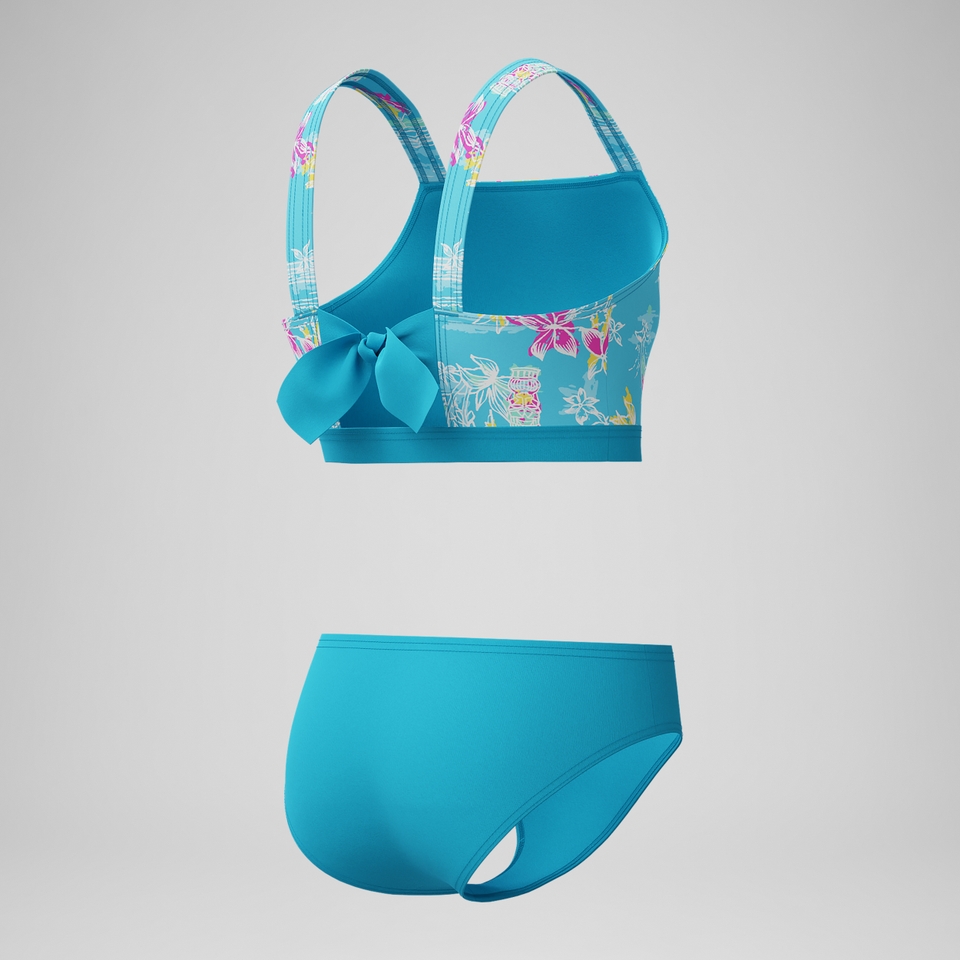 Girls Print Tie Back Bikini Blue
