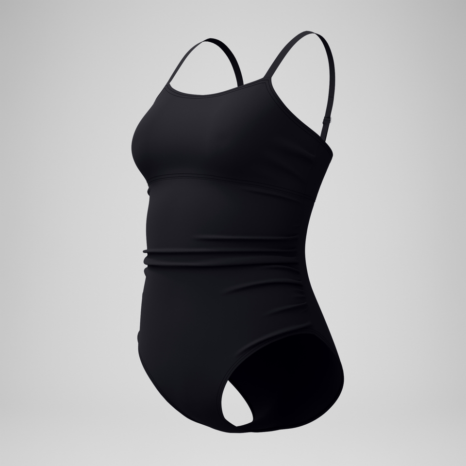 Women's Adjustable Solid Shirred One Piece Black
