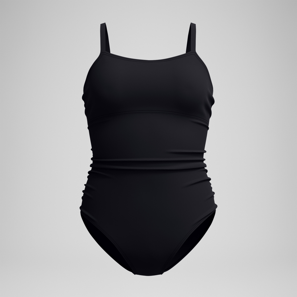 Women's Adjustable Solid Shirred One Piece Black