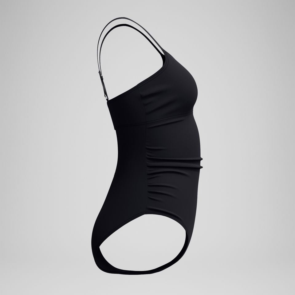 Women's Adjustable Solid Shirred One Piece Black