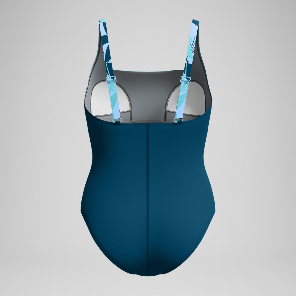 Women's Printed Blocked Square Neck One Piece Blue/Green