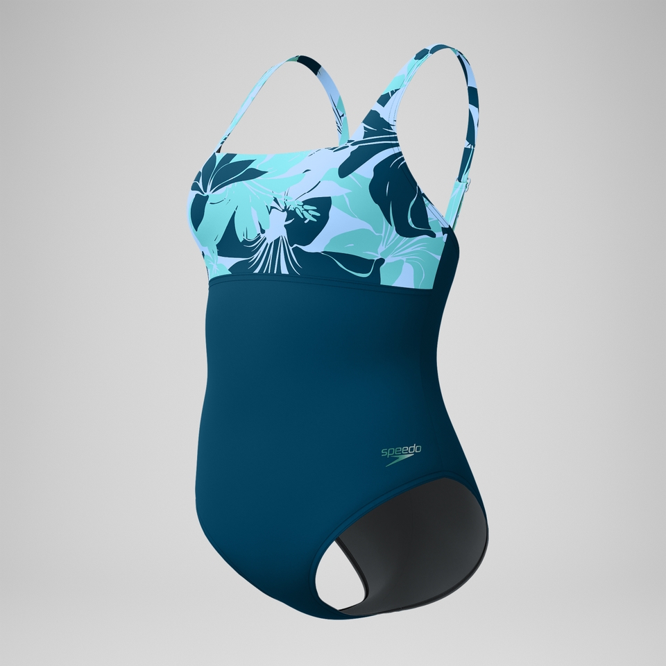 Women's Printed Blocked Square Neck One Piece Blue/Green