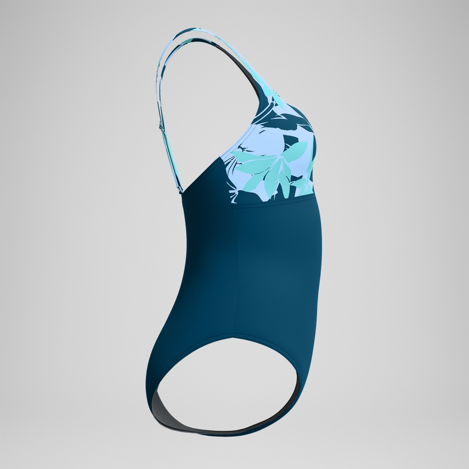 Women's Printed Blocked Square Neck One Piece Blue/Green