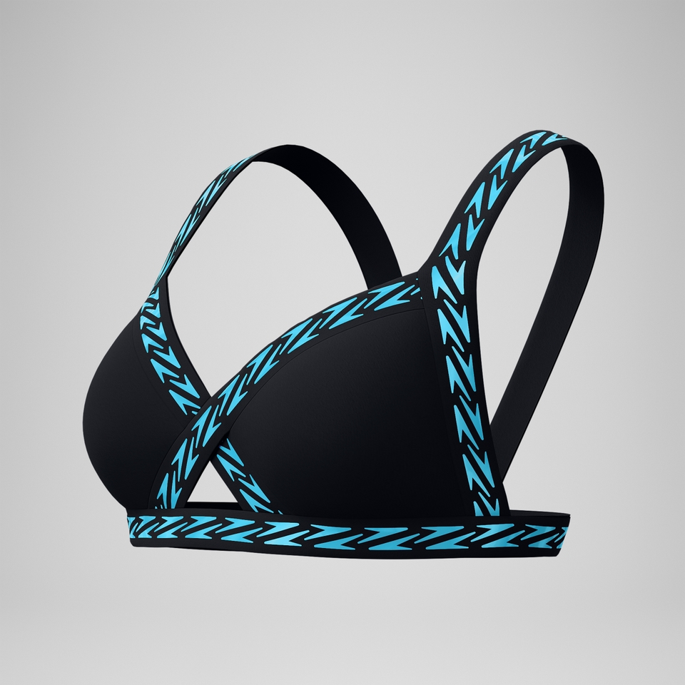 Women's Solid Logo Elastic Cross Front Bikini Top Black/Blue