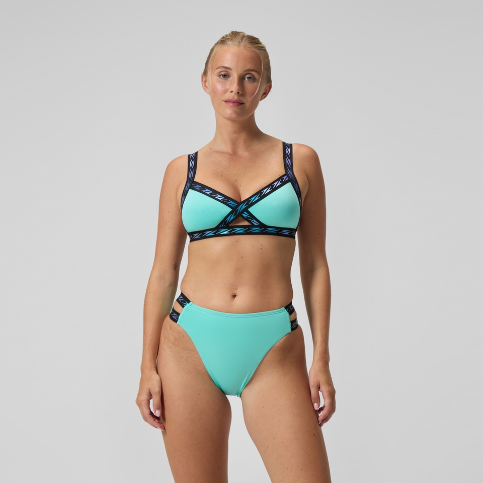 FLU3NTE Logo Elastische Bikinihose mit hohem Bund Türkis für Damen
