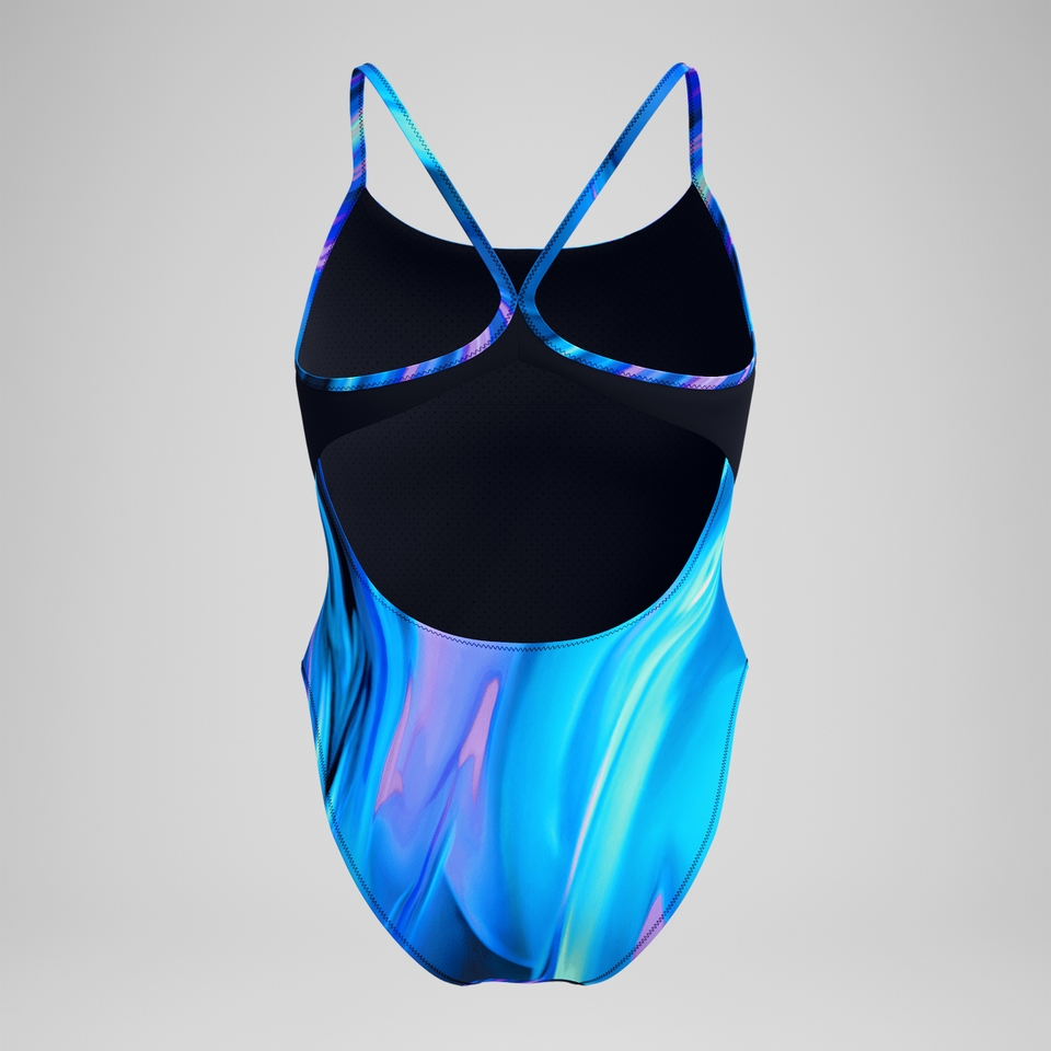 Bedruckter Racerback-Badeanzug Blau/Petrol für Damen