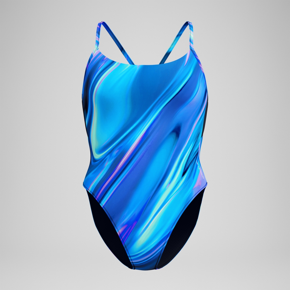 Bedruckter Racerback-Badeanzug Blau/Petrol für Damen