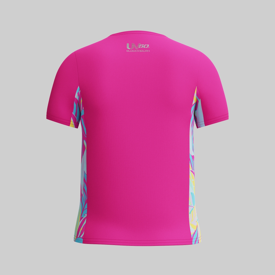 Girl's Printed Splice Short Sleeve Rashguard Pink