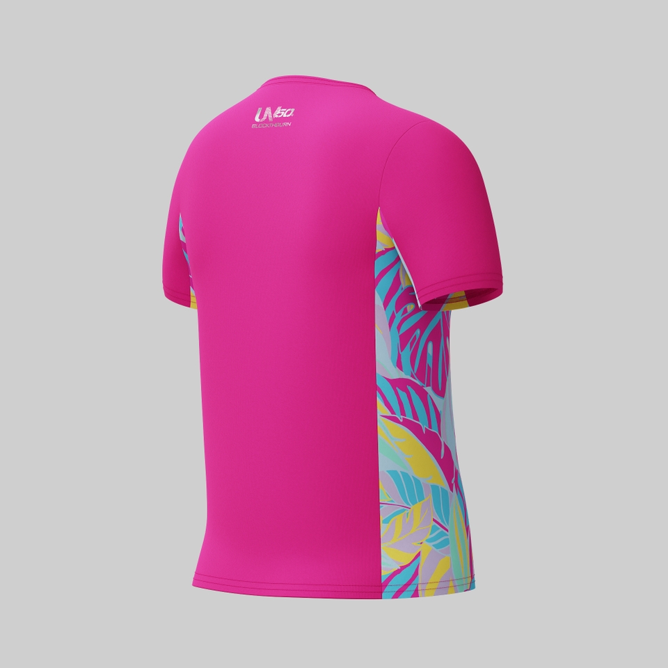 Girl's Printed Splice Short Sleeve Rashguard Pink