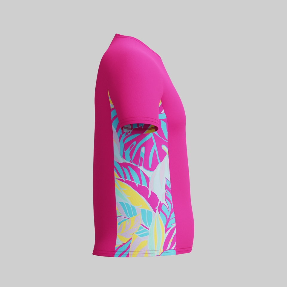Girl's Printed Splice Short Sleeve Rashguard Pink