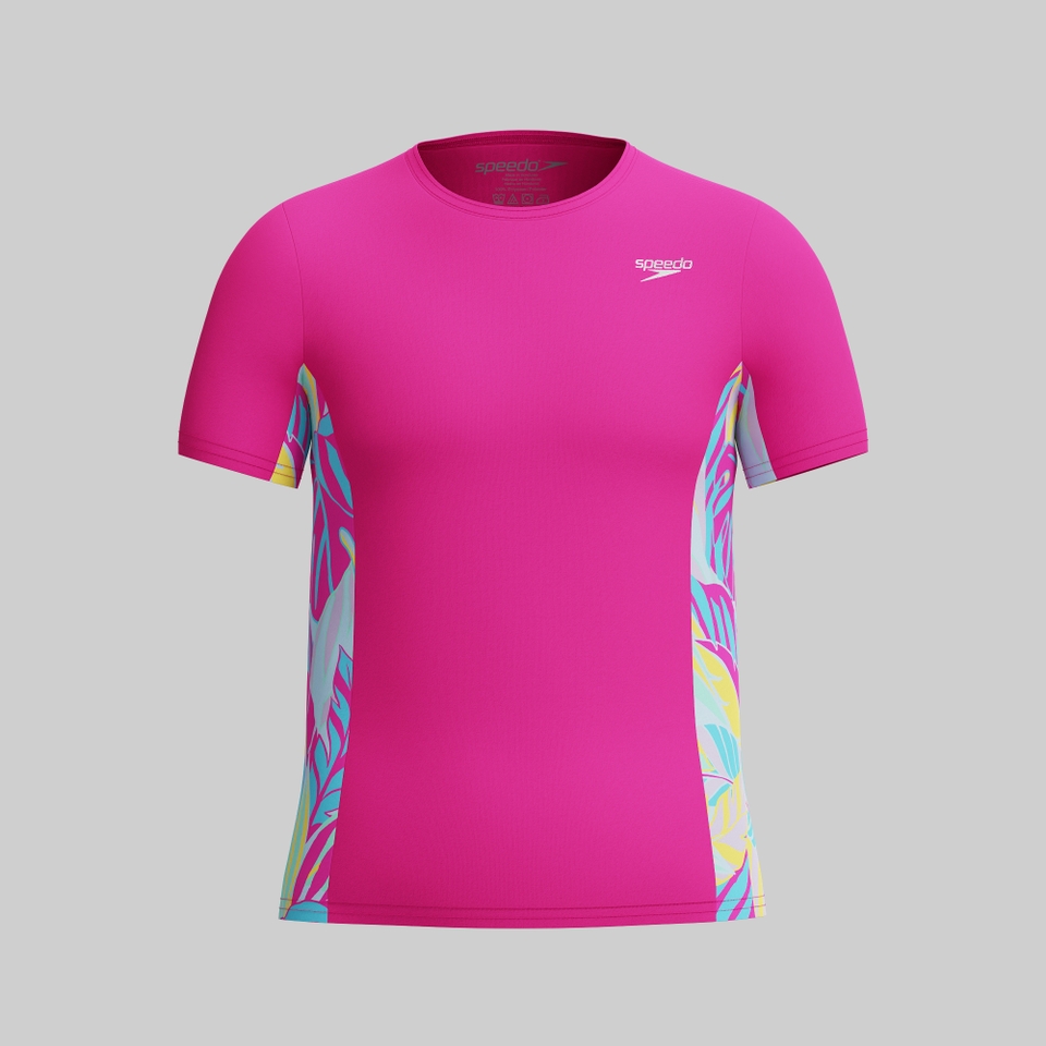 Girl's Printed Splice Short Sleeve Rashguard Pink