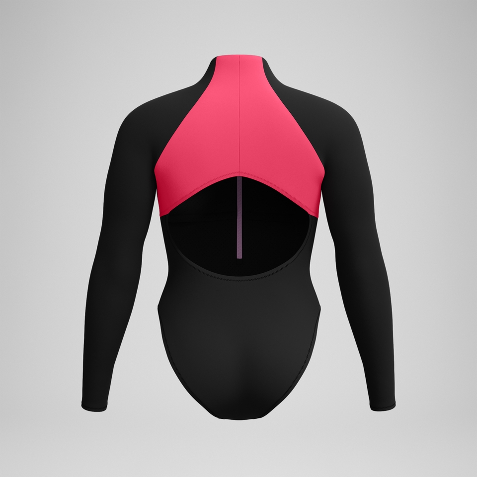 Women's Colourblock Long Sleeve Zip Swimsuit Black/Red