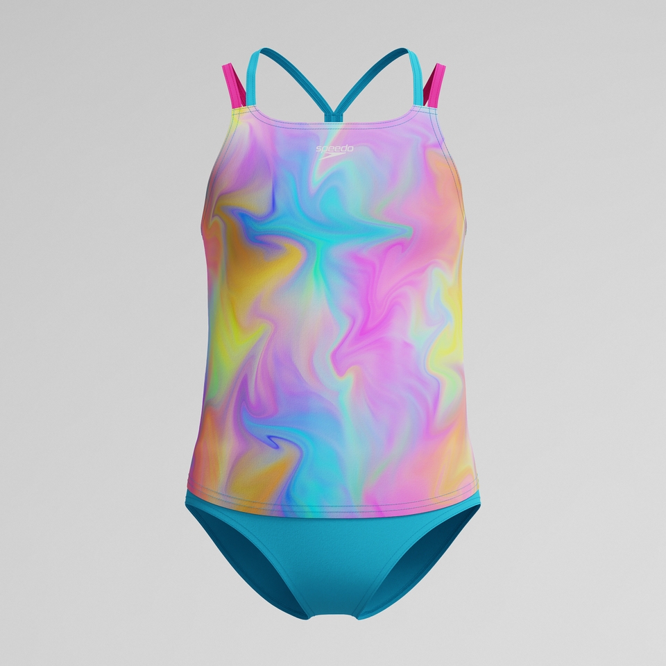 Girls Printed Tankini Blue