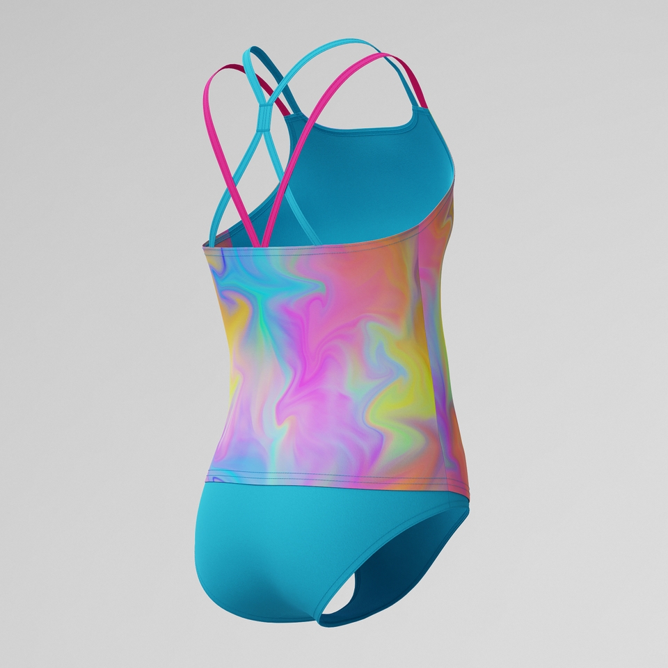 Girls Printed Tankini Blue