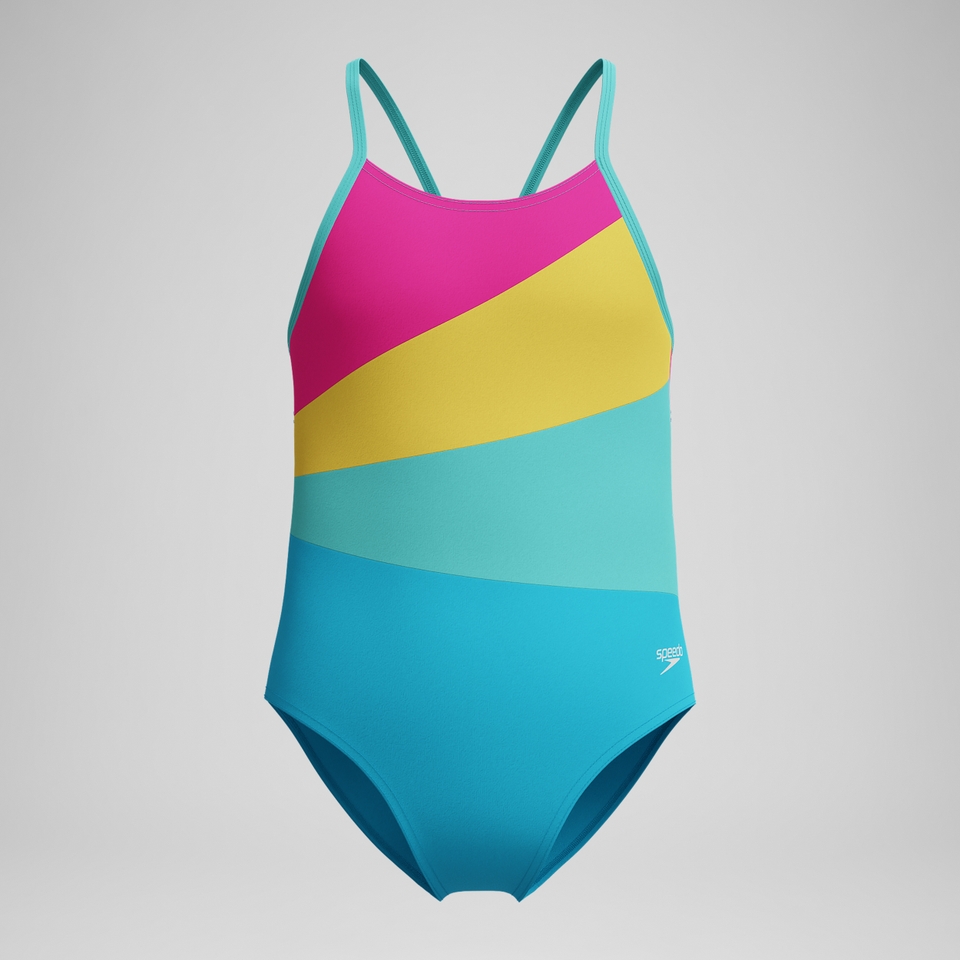 Girls Radiating Splice One Piece Blue