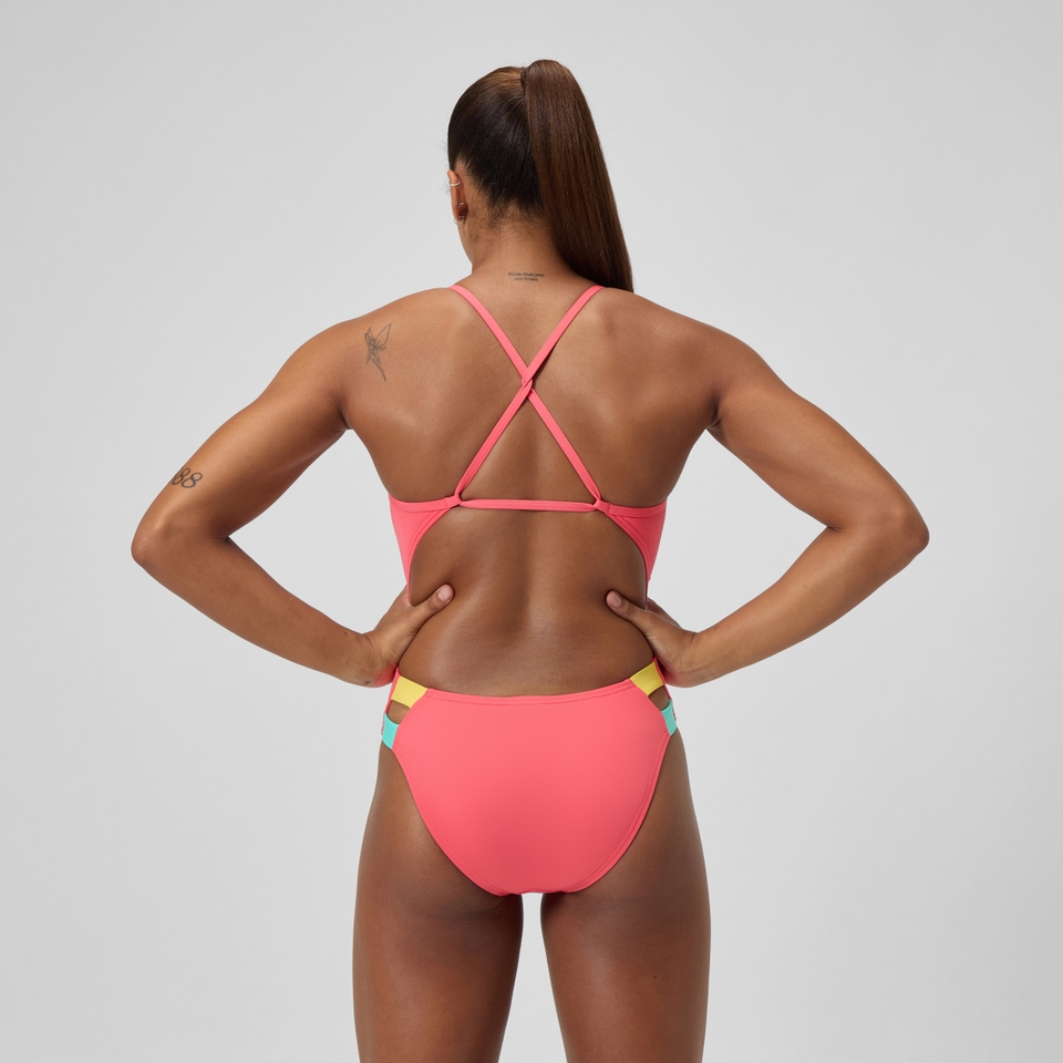 Women's Solid Twist Back One Piece Orange