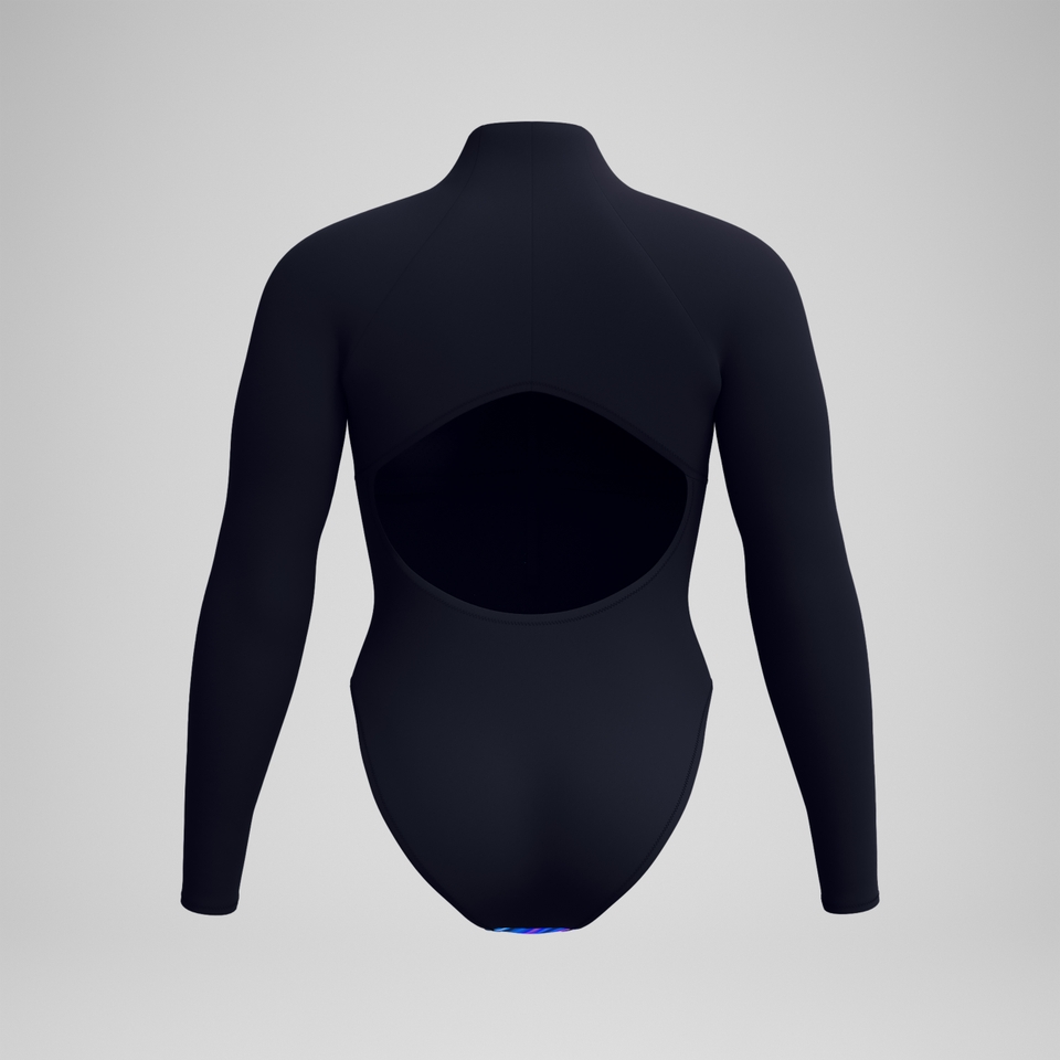 Women's Printed Long Sleeve Zip Swimsuit Blue