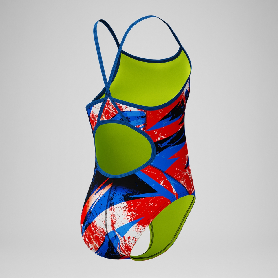 Girls Bolted Flyback One Piece Red/Blue