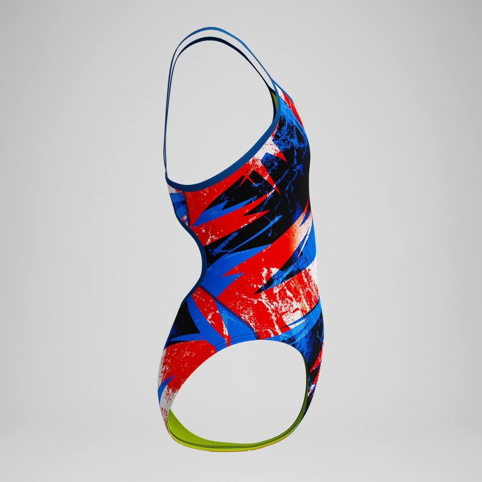 Girls Bolted Flyback One Piece Red/Blue