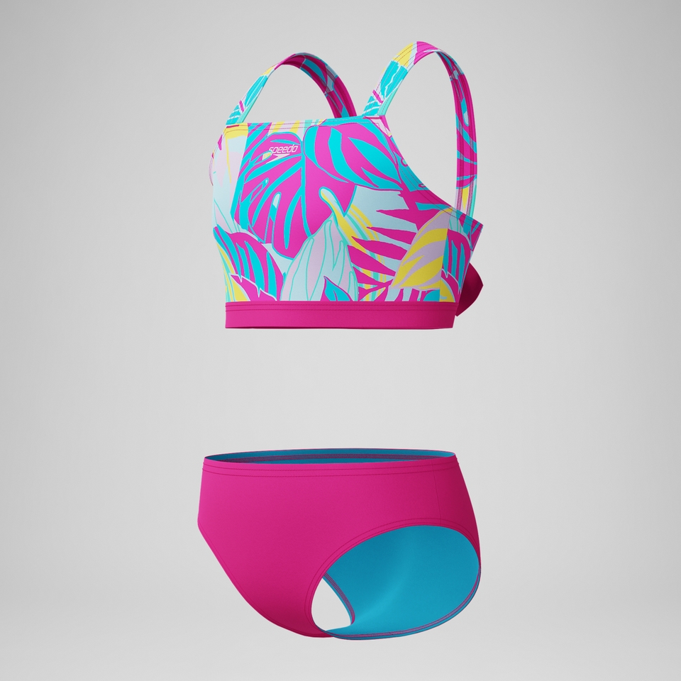 Girls Print Tie Back Bikini Pink/Blue