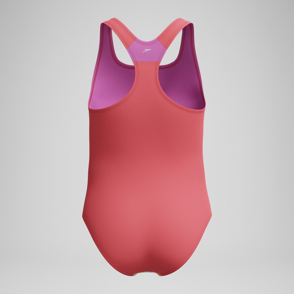 Girls Printed Sport Splice One Piece Coral
