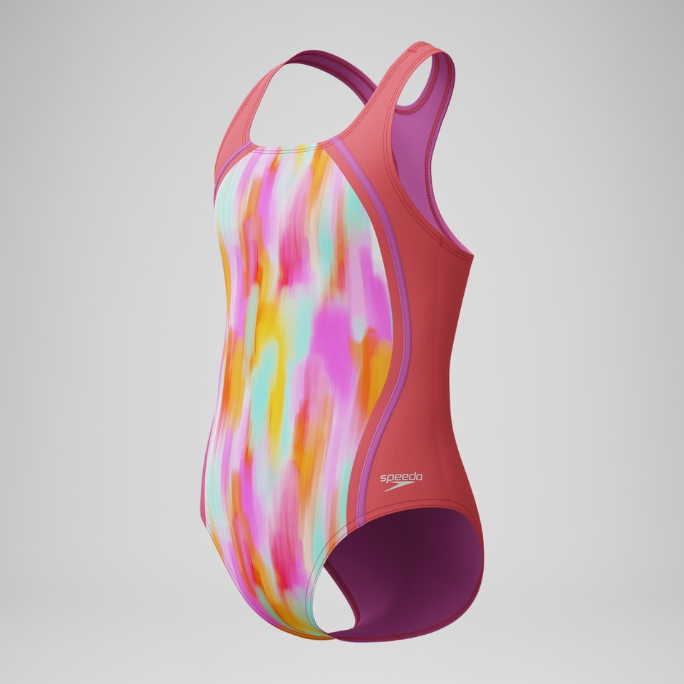 Girls Printed Sport Splice One Piece Coral